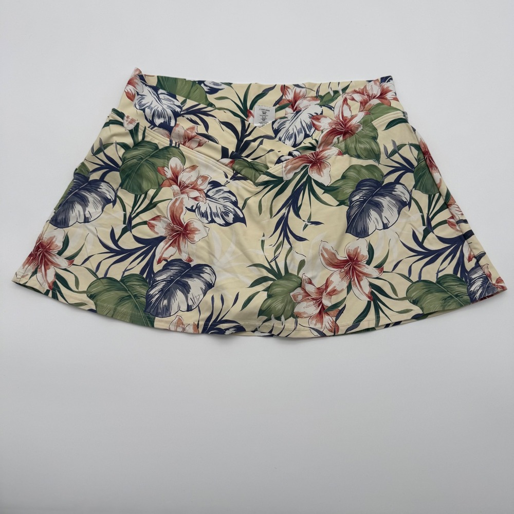 Sunsets Tropical Floral Swim Skirt V-Front Bikini Bottom Yellow Small 41B